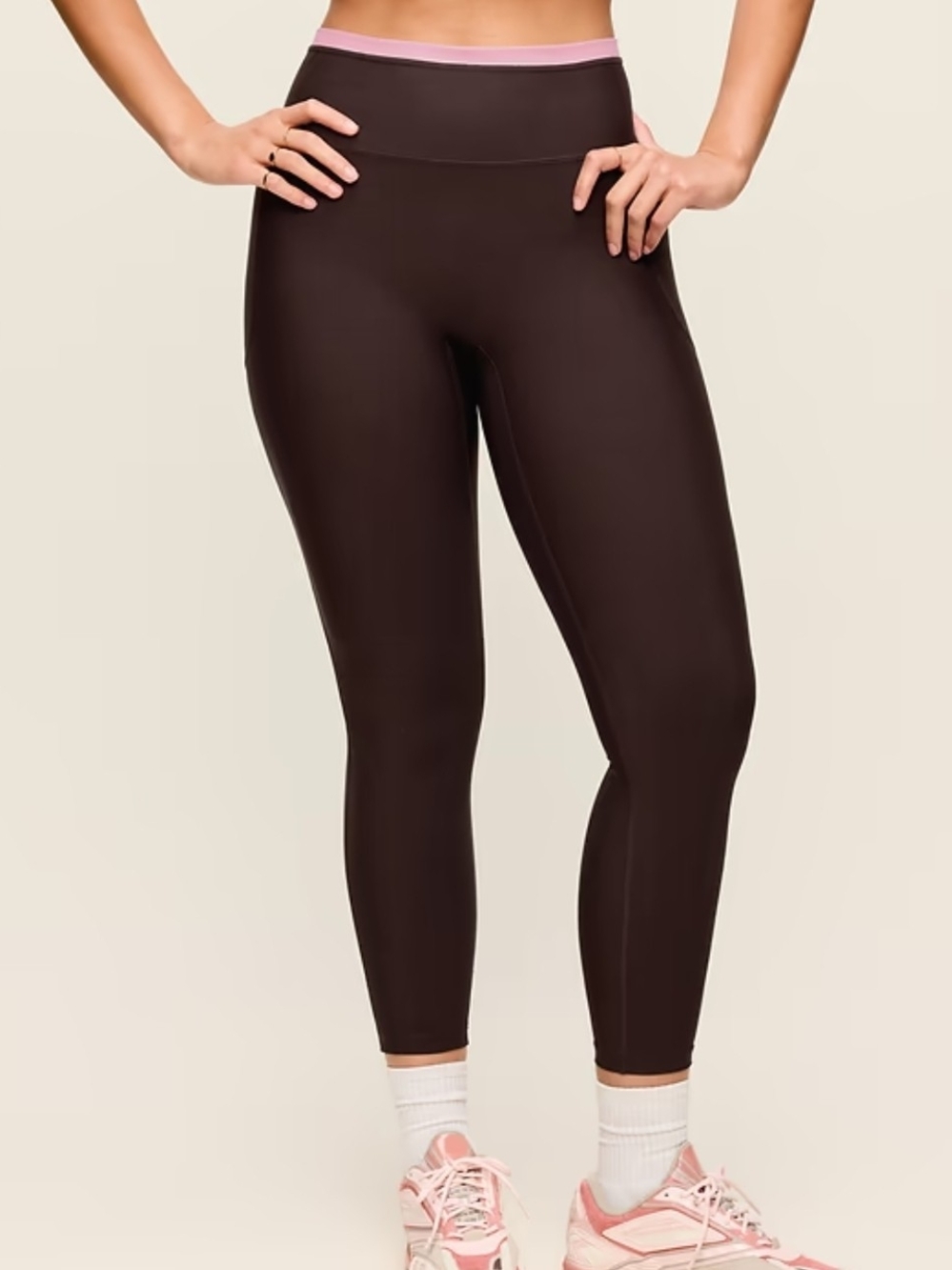 NWT Old Navy High-Waist Brown Leggings with Pink Waistband & Pockets Sz S